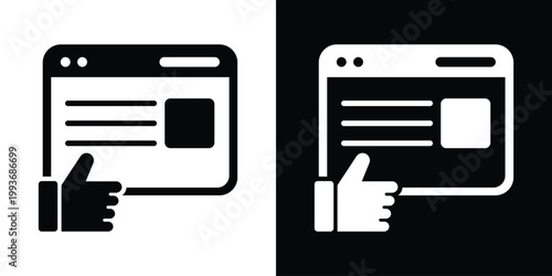Browser window displaying content lines and a thumbs up icon. Concept for liked articles, blog posts, reviews, or positive feedback in web design. Simple, professional flat vector graphic.