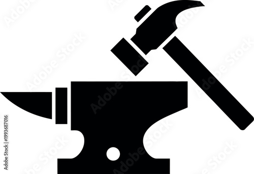 A black silhouette of a traditional blacksmith s anvil is displayed vector