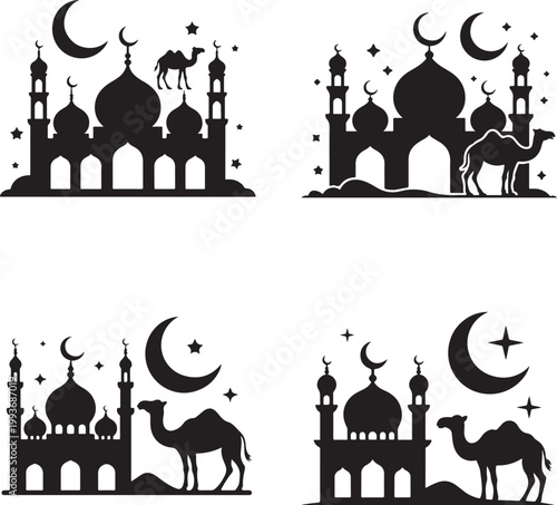 Islamic Mosque Camel Silhouette Set
