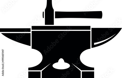 A black silhouette of a traditional blacksmith s anvil is displayed vector illustration
