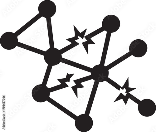 Network connection error diagram with broken links, connection