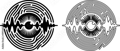 Duo of biometric icons with iris scan fingerprint and voice wave patterns for secure UI