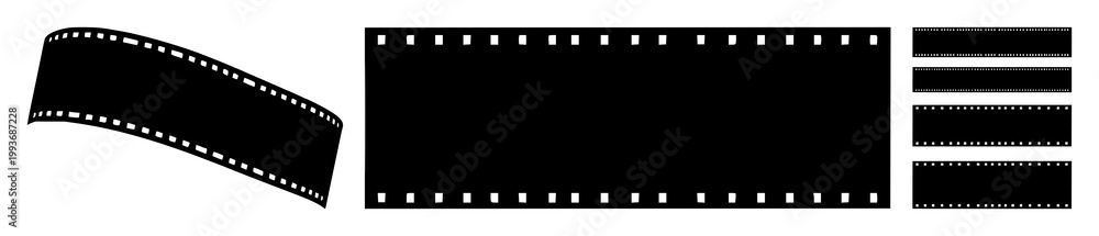 Obraz premium Black silhouette, white background: film strip set with simple line art design featuring simple design, minimalist, black and white with illustrations and graphics