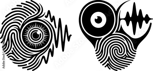 Solid black multimodal biometric security icon set for advanced access control UI