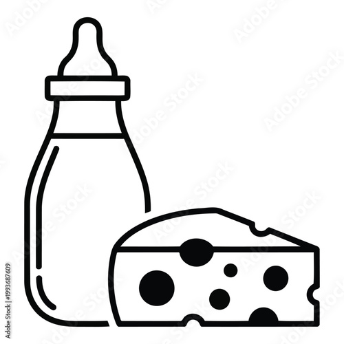 Baby bottle and cheese wedge.