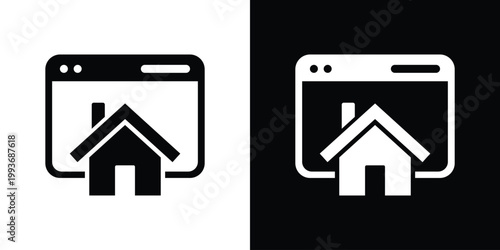 Web browser window with a home icon, representing a homepage, dashboard, or website landing page. Modern flat vector design suitable for user interface, navigation, and web development projects.