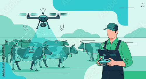 Drone surveying cows for efficient agriculture management and livestock monitoring application