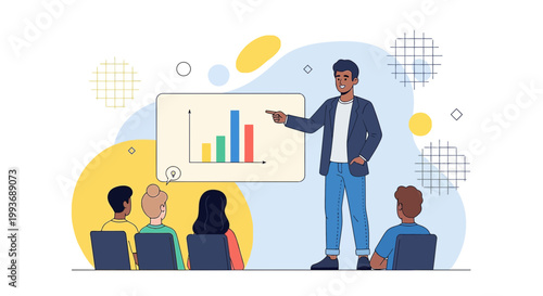 Dynamic presentation of business growth to an attentive audience with visually engaging graphs and