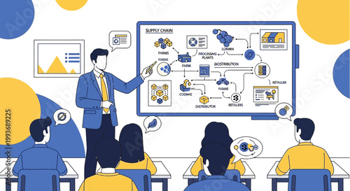 Educational session on supply chain management using visual aids in classroom setting