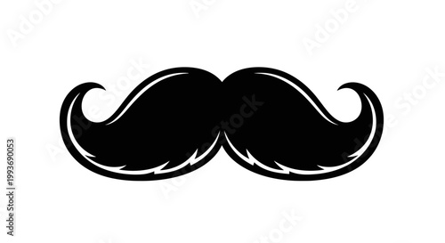 Classic Black Handlebar Mustache Icon Silhouette Isolated on White Background
