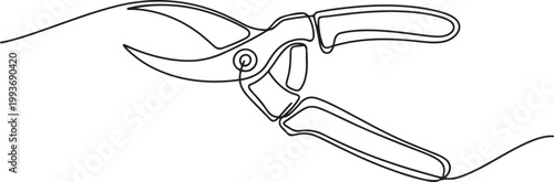 Continuous one line drawing of secateurs plant equipment. one line Art icon drawing vector. one line Icon drawing