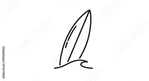 Minimalist surfboard outline on wave, simple line art for summer sports and beach lifestyle