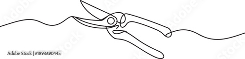 Continuous one line drawing of secateurs plant equipment. one line Art icon drawing vector. one line Icon drawing
