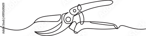 Continuous one line drawing of secateurs plant equipment. one line Art icon drawing vector. one line Icon drawing