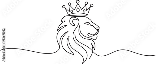 Lion with Crown in Continuous Line. line icon-continuous line drawing. Editable stroke. one line Icon drawing