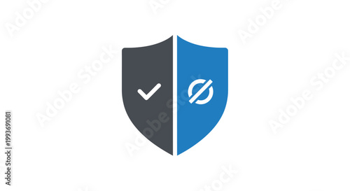 Shield with checkmark and forbidden symbol.