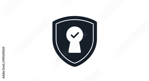 Shield with keyhole and checkmark.