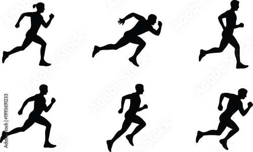 Running Silhouette Icon Collection Set Sport Running