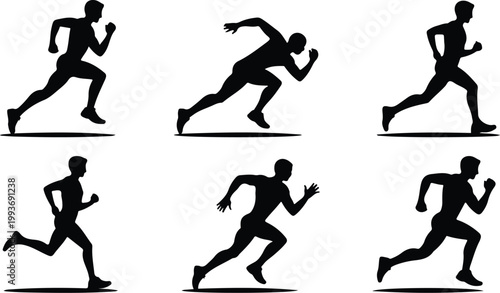 Running Silhouette Icon Collection Set Sport Running