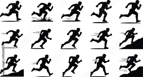Running Silhouette Icon Collection Set Sport Running