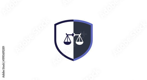 Shield with scales of justice logo.