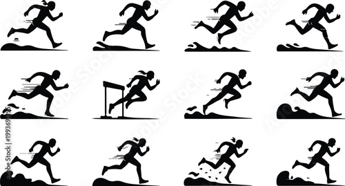 Running Silhouette Icon Collection Set Sport Running