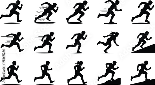 Running Silhouette Icon Collection Set Sport Running