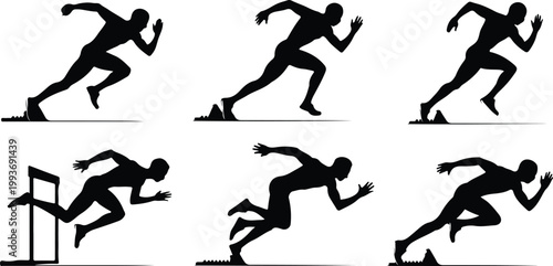 Running Silhouette Icon Collection Set Sport Running