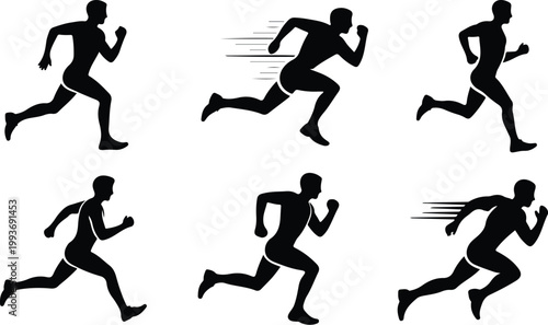 Running Silhouette Icon Collection Set Sport Running
