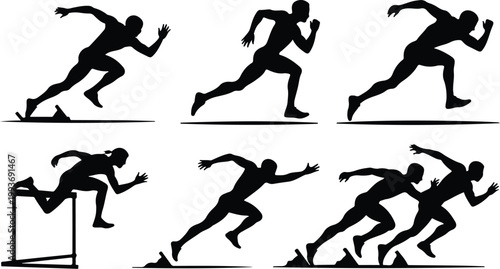 Running Silhouette Icon Collection Set Sport Running