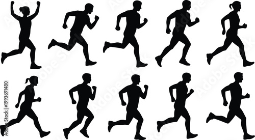 Running Silhouette Icon Collection Set Sport Running