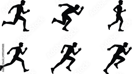 Running Silhouette Icon Collection Set Sport Running