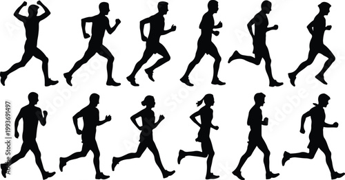 Running Silhouette Icon Collection Set Sport Running