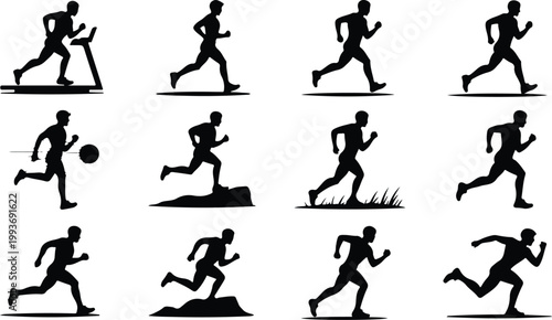 Running Silhouette Icon Collection Set Sport Running