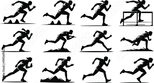 Running Silhouette Icon Collection Set Sport Running