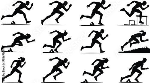 Running Silhouette Icon Collection Set Sport Running