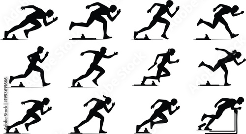 Running Silhouette Icon Collection Set Sport Running