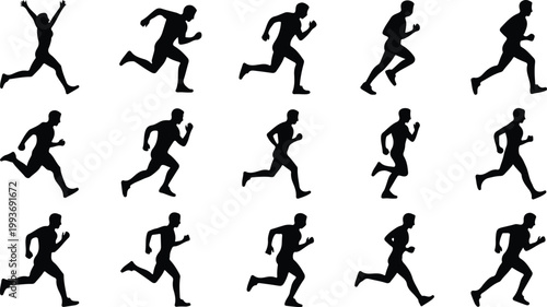 Running Silhouette Icon Collection Set Sport Running