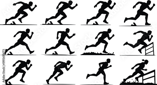 Running Silhouette Icon Collection Set Sport Running