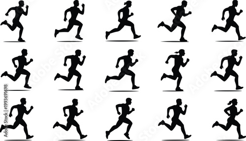 Running Silhouette Icon Collection Set Sport Running