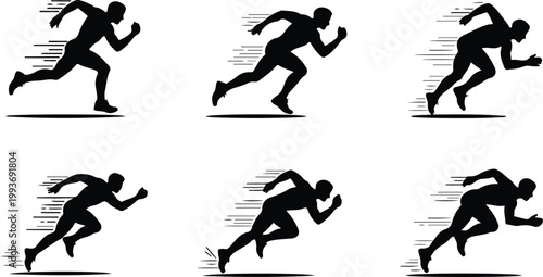 Running Silhouette Icon Collection Set Sport Running