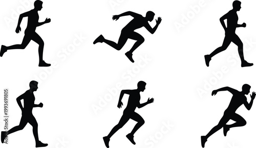 Running Silhouette Icon Collection Set Sport Running