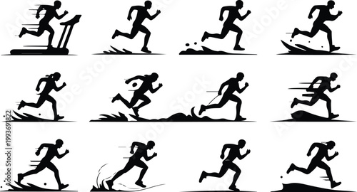 Running Silhouette Icon Collection Set Sport Running