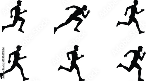 Running Silhouette Icon Collection Set Sport Running