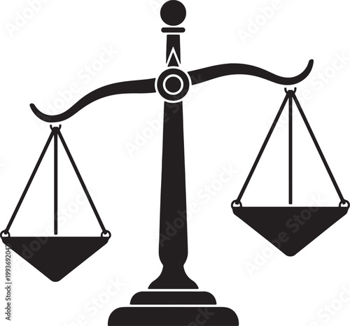 Black silhouette of a justice scale, symbol of law and balance also transparent background, weighing