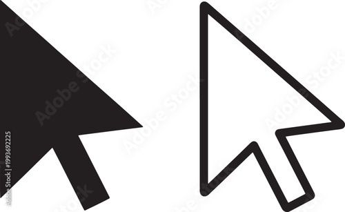 Two computer mouse cursors, one solid black, one outlined in black on white background, also transparent background