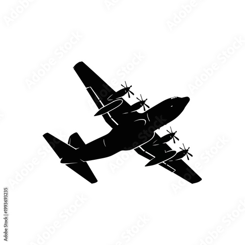 Fotografie C 130 Military Transport Cargo Aircraft Silhouettes in Various Angles Vector Ill