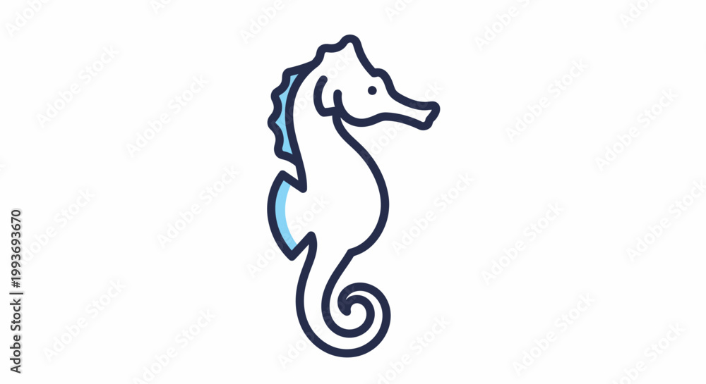 Fototapeta premium A simple line art illustration of a seahorse with blue accents, depicting marine life.