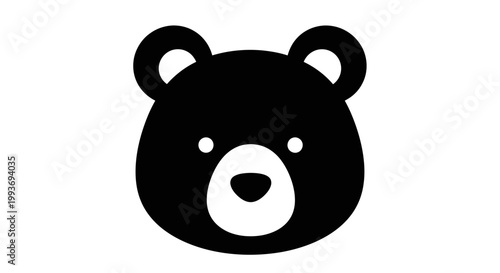 Simple black bear head icon with white eyes and snout on a plain background.
