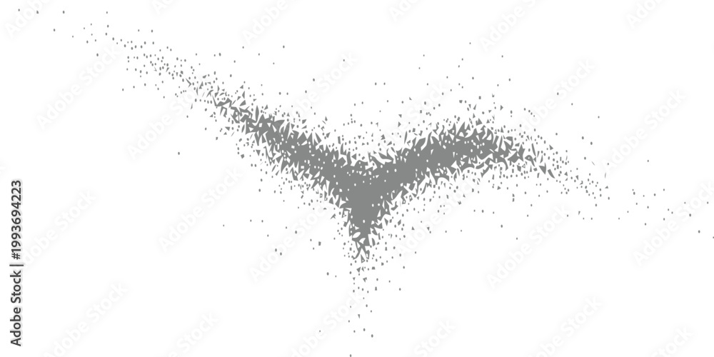 Obraz premium V shaped geometric particle dispersion effect in gray on white background for modern abstract graphic design